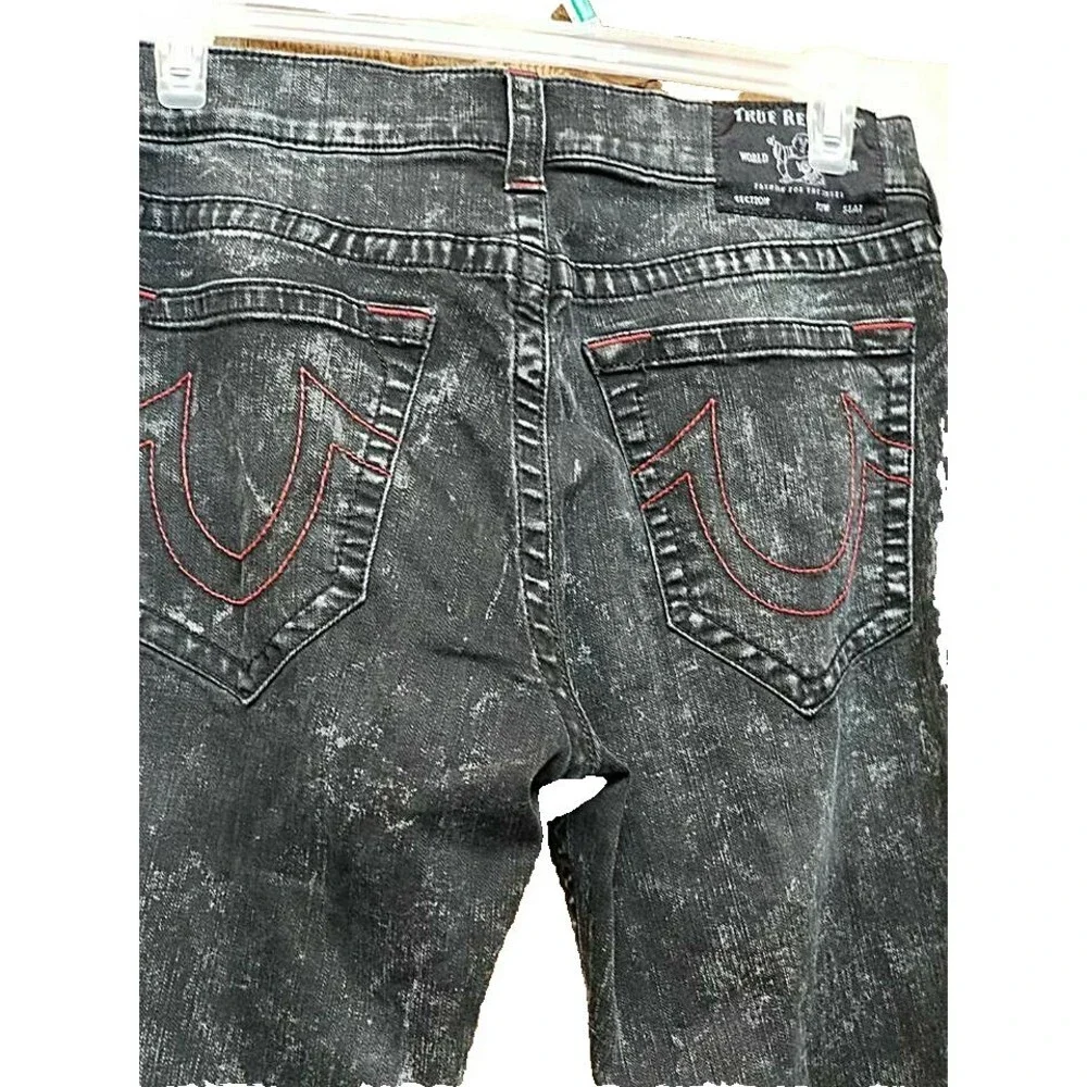 True Religion Jeans Size 33 Ricky Mineral Marble Black Relaxed Straight Leg